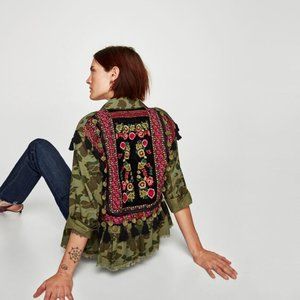 NEW ZARA Embroidered Tribal Floral Tassel Jacket